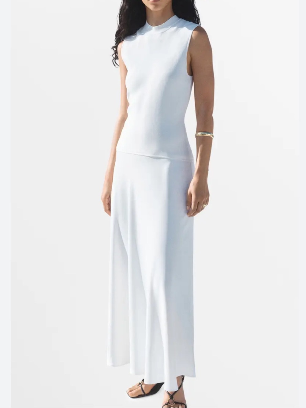 MANGO Combined Sleeveless Maxi Dress White Ivory Ribbed Mixed Media Size 6 NWOT